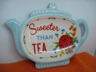 Sweeter Than Tea   Teapot Shape Ceramic Tea Bag Holder Rose Trinket Ring Dish