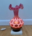 Vintage Fenton Opalescent Coin Dot Cranberry Boudoir Glass Lamp Light Marble Bas