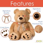 Huge Teddy Bear - 38 Inches  Tan  Fluffy Faux Fur  Ribbon   Bow Signature Foo   