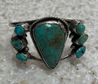 Vintage 1970s Turquoise Sterling Silver Navajo Cuff Bracelet Signed