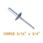 100pc Large Flange Aluminum Pop Rivets - 6-12lf  3 16  X 3 4    Big Head Steel
