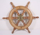 Turned Vtg Wood 18    Nautical Beach Yacht Club Ship Boat Sailor Wheel Brass 