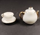 Vintage Miniature White With Gold Trim Porcelain 4 Piece Coffee   Tea Set