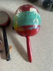 Hand Drum  Maracas  Hand Carved Instruments Lot 