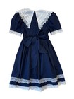 Vintage Gunne Sax Jessica Mcclintock Girls Dress Navy Blue  Lace And Bow Size 7