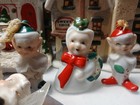 Set Of 3 Vtg 2  Porcelain Bell Christmas Ornaments 2 Pixie   Noel Japan Naughty 