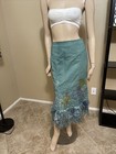 Women   s Aquamarine Cotton Casual Beaded Ruffle Zip Size Xl 10-12  Skirt Sk 708