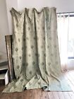 Antique French Long Heavy Damask Cotton Floral Grey Green Curtain Drape C1910