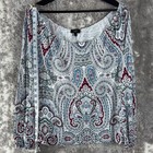 Talbots Womens Petites Size P Paisley Boat Neck Top Long Sleeve Casual Shirt