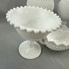 Milk Glass Lot Of 5 Pieces 1930 And Up Ivy Ball Vase Pedestal Bowl Vintage