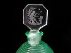 Vintage 3 Pc Uranium Green Glass Powder Dish   Perfume Bottles Intaglio Stoppers