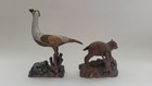 Pair Of Antique German Black Forest Wood Animal Carvings Bear   A Bird Folk Art