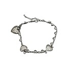 Heart Charm Bracelet Anklet Silver Tone 18kgp Adjustable 9-10 Inches