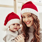 Christmas Family Matching Red Santa Hats Kids Mommy Daddy Baby Pompom