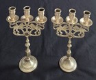 2 Vtg Brass Lion Of Judah Candelabra 3 Arm Candle Holders 11 75 x6 75  each 