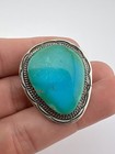 Vtg Navajo Sterling Silver High Grade Blue Gem Turquoise Stamped Bolo Tie