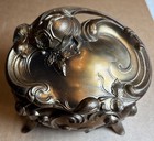 Art Nouveau Footed Jewelry Trinket Box Casket Flower Design Bronze Tone Gorgeous