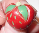 Rare Vtg Bakelite Red Fruit Strawberry Bakelite Cabochon Button W metal Shank