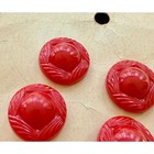 Vintage Red Plastic Domed Buttons Set Of 6 Sunburst Border Mid-century Card