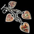 Rare 8  Vintage Classic Hardware Charm Bracelet Hearts Skull Bones Roses Love