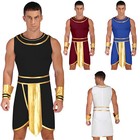 Us Mens Egyptian Costume Adult Set Toga Outfit Performance With Cuffs Round Neck