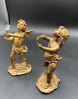 Vtg Pair Gold Cherub Angel Candle Holders Painted Resin Christmas Read