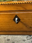 Antique Victorian 1880s Wooden Sewing Pin Cushion Box Velvet Inlay Workbox W key