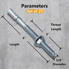 1 4 X 4 Inch Wedge Anchor  25 Pcs Zinc-plated Industrial Anchor Bolts For Cement