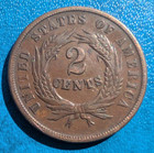 1864 Usa Shield Two Cent Coin  United States 2 Cents  Nice Grade - Full Motto  b