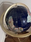 Gemstone Floor Base World Globe Semiprecious Inlay Polished Brass Stand Vintage 