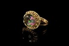 Vintage Green Purple Mystic Topaz 14k Yellow Gold Ring  Glm