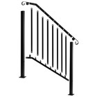 Handrails For Outdoor Steps Matte Black Wrought Iron  Stair Railing For 3-4 Step