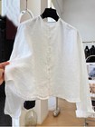 Chinese Style Womens Shirts Loose Cotton Linen Blouse Long Sleeve Tops Coats