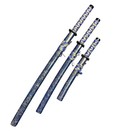 3-piece Samurai Sword Set W  Stand     Blue   Gold Crackle Scabbard  1095 Steel