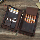 Genuine Leather Cigar Case Passport Travel Humidor Set Lighter Cutter Pocket Box
