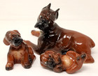 Vintage Set Of 3 Glazed Ceramic Boxer Dog Figurines  Mama   2 Pups 3 25 -9  Vguc
