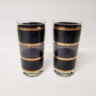 Set Of 2 Vintage Georges Briard Highball Glasses Black Gold Bands W  Net Design
