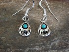 Native American Sterling Silver   Turquoise Bear Paw Dangle Earrings - Parker