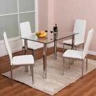 5 Pcs Dining Set Metal Glass Table And 4 Chairs Kitchen Breakfast Furniture