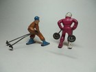 Vintage Barclay Manoil Lead Toy Figurines Pair Of People On Skies nice Low Ship