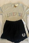 New Victoria s Secret Pink Pull Over  S  Logo Tee And Short Set Nwt