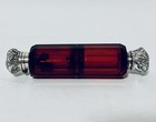 Antique Victorian Double Ended Perfume Scent Bottle Silver Ends Ruby Red Glass