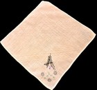 Vintage Linen Hand Embroidered Black On Peach Monogram  a  Handkerchief   95