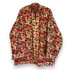 70s Block-print Floral Jacket Women Reversible Cotton One Size Vintage