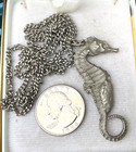 Vintage Seahorse Pendant Signed Bda Cast Pewter Original 24    Chain