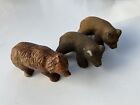 3 Lot Antique Wood Carved Mini Bear Figurine Plus 2 Flocked Green Eyes