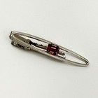 Vintage Silver Tone Tie Clip Bar Emerald Cut Pink Rhinestone 2 25  Mid Century