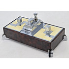 Vtg 1935 Ronson Machine Age Brown Lacquer Desk Double Box Touch Tip Lighter