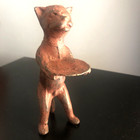 Vintage Rustic Cast Iron Cat Butler W Tray Figurine 5  Tall X 2  Red Brown Decor