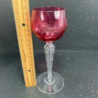 Val Saint Lambert Antique Cranberry Cut To Clear Crystal Hock Glasses Pair 7inch